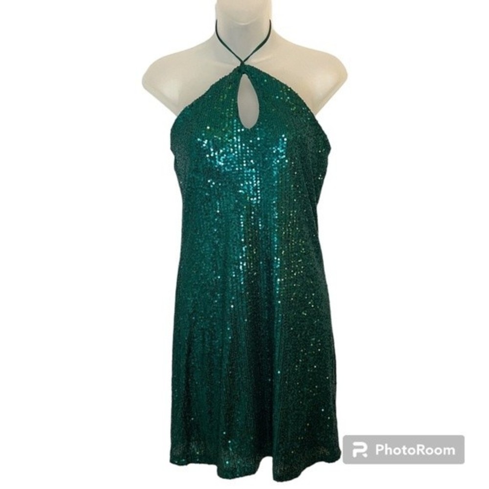 SO Green Sequin Halter Style Mini Dress Size Medium
